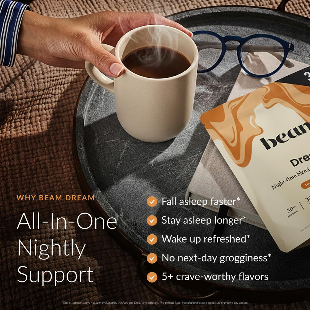 Beam Dream Sleep Powder – Sleep Aid for Adults with Melatonin, Magnesium, L-Theanine, Reishi Mushroom & Apigenin Sleep Supplement, Sleepy Cocoa Bedtime Drink Mix, Sea Salt Caramel Flavor, 30 Servings - Maple Wellness Supplements