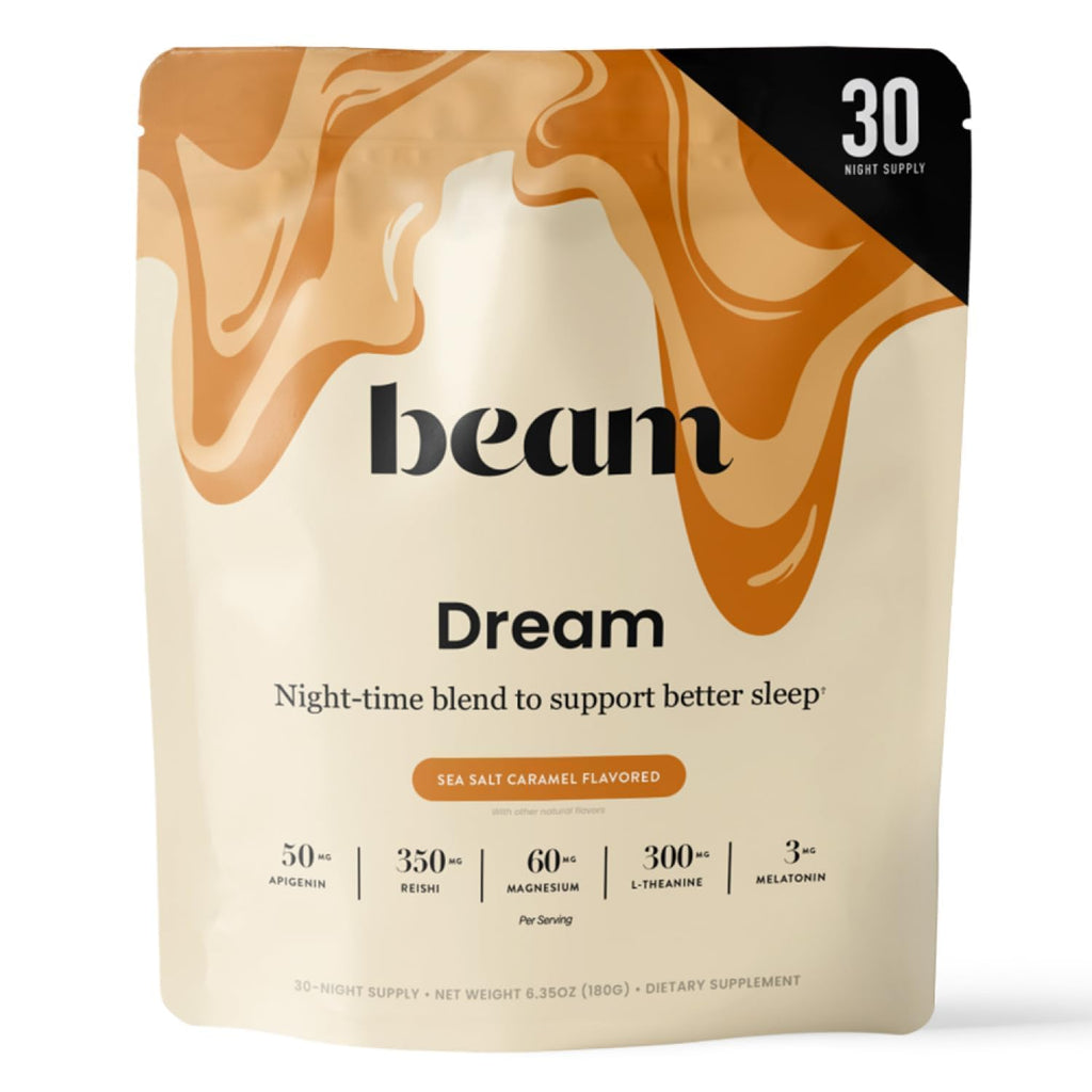 Beam Dream Sleep Powder – Sleep Aid for Adults with Melatonin, Magnesium, L-Theanine, Reishi Mushroom & Apigenin Sleep Supplement, Sleepy Cocoa Bedtime Drink Mix, Sea Salt Caramel Flavor, 30 Servings - Maple Wellness Supplements