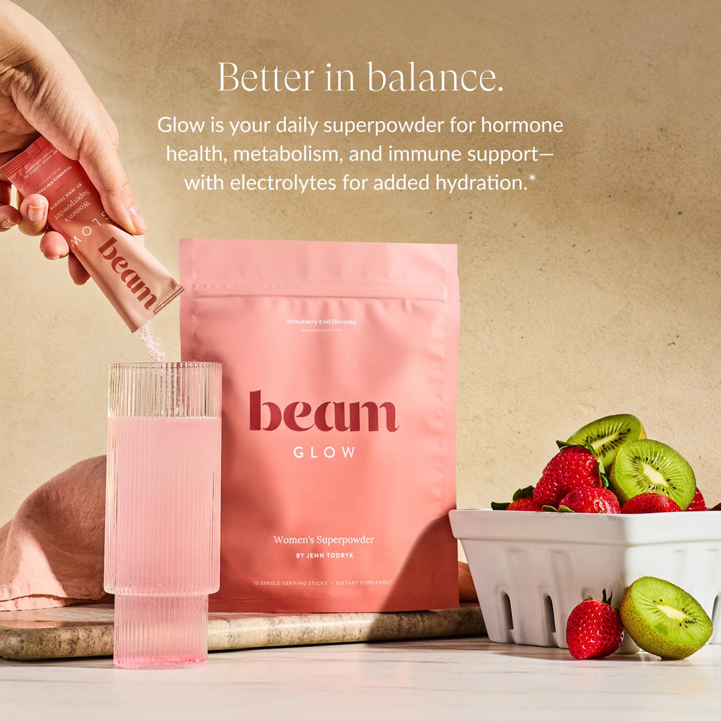 Beam Glow, Hormone Balance for Women, Strawberry Kiwi and Raspberry Bundle, Thyroid Support for Women, Natural Hormone Support Powder with Selenium and Bromelain, PMS Relief, Energy, Hair, Skin Health - TrustMedUSA
