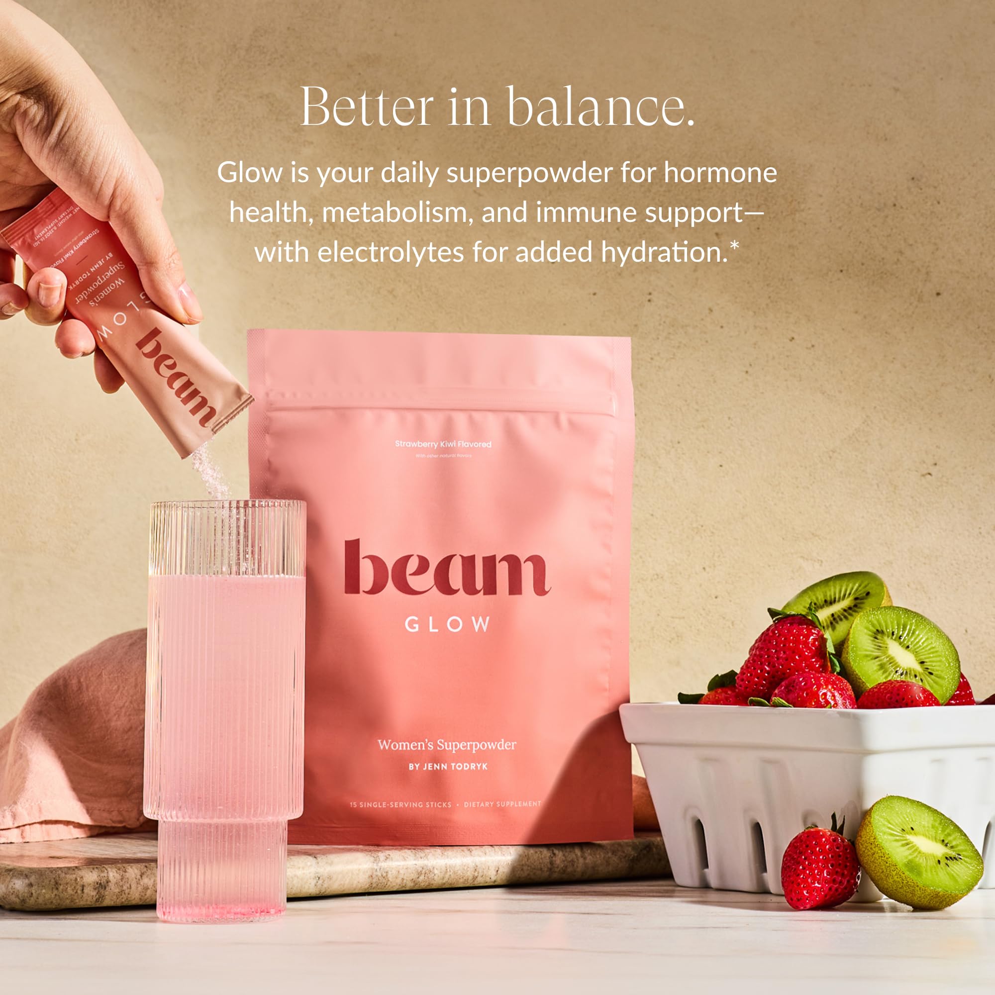 Beam Glow, Hormone Balance for Women, Strawberry Kiwi and Raspberry Bundle, Thyroid Support for Women, Natural Hormone Support Powder with Selenium and Bromelain, PMS Relief, Energy, Hair, Skin Health - TrustMedUSA