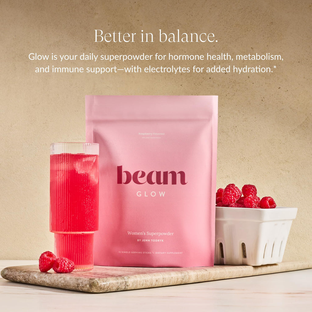 Beam Glow, Hormone Balance for Women, Strawberry Kiwi and Raspberry Bundle, Thyroid Support for Women, Natural Hormone Support Powder with Selenium and Bromelain, PMS Relief, Energy, Hair, Skin Health - TrustMedUSA
