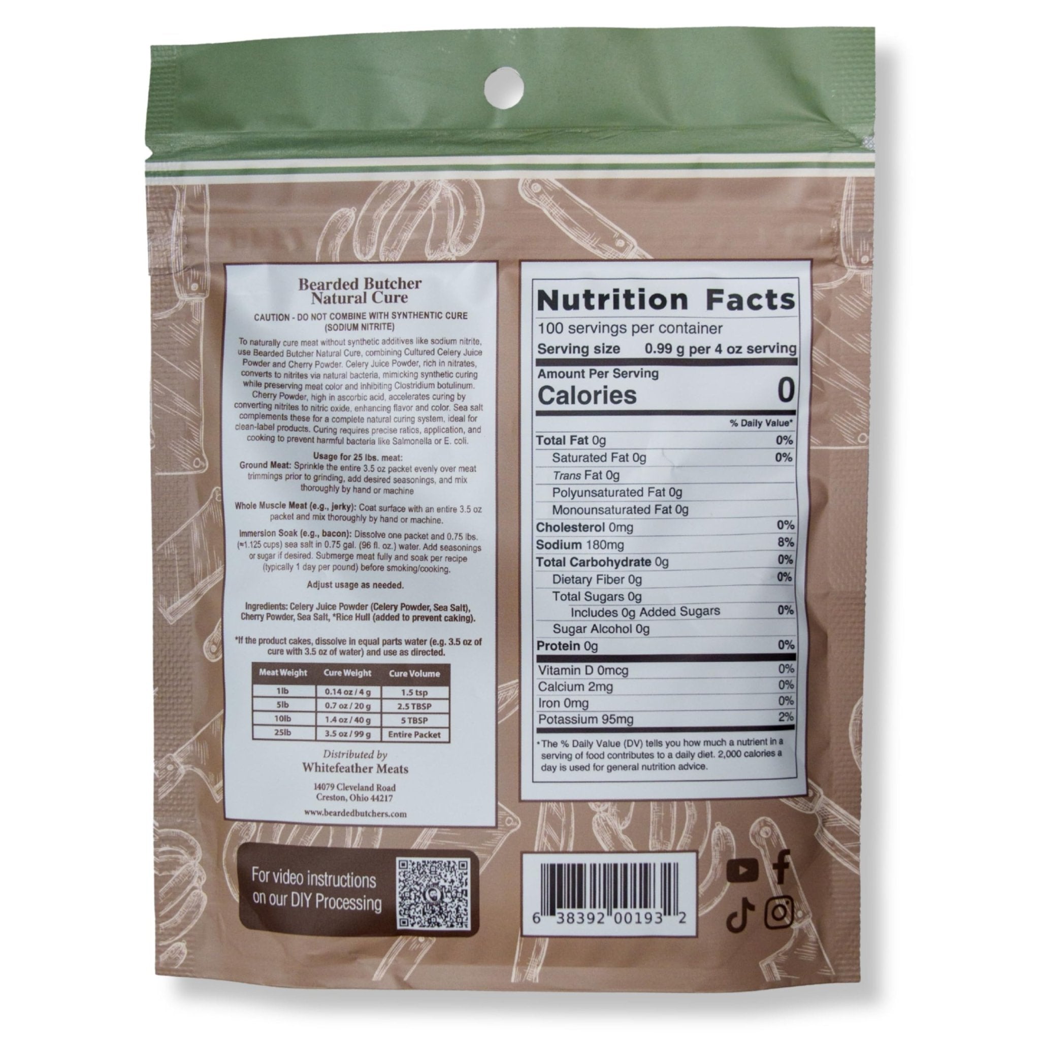 Bearded Butchers Natural Cure, 3.5 oz – Celery Juice Powder & Cherry Powder for 25 lbs Meat - Natural Curing Alternative to Sodium Nitrite & Pink Curing Salt - Clean Label Meat Cure for Making Snack Sticks, Jerky, Sausage, Bacon & More - Maple Wellness Supplements