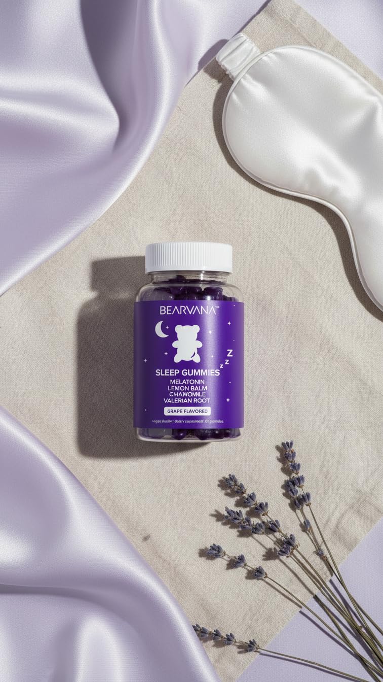 BEARVANA Sleep Gummies with Melatonin | Grape Flavored Vegan Sleep Supplement with Lemon Balm, Chamomile & Valerian Root | Night time Relaxation & Rest Support | 60 Gummies - TrustMedUSA
