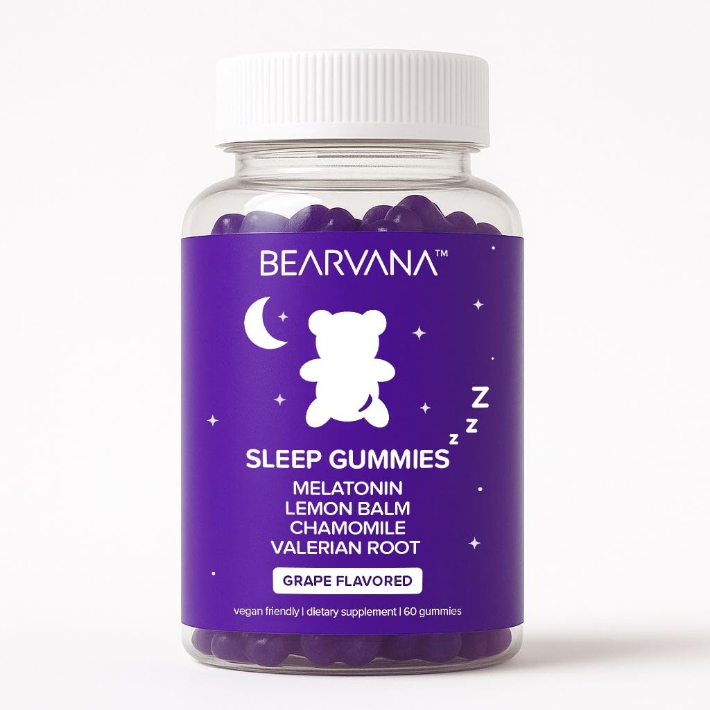 BEARVANA Sleep Gummies with Melatonin | Grape Flavored Vegan Sleep Supplement with Lemon Balm, Chamomile & Valerian Root | Night time Relaxation & Rest Support | 60 Gummies - TrustMedUSA