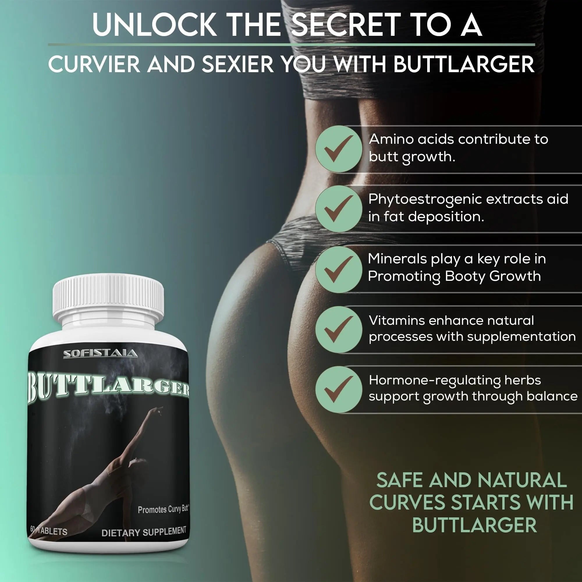 BEAUTIFYEM Sofistaia BUTTLARGER Natural Enhancement Supplement, 60 Tablets, Essential Nutrients for Curves and Confidence - TrustMedUSA