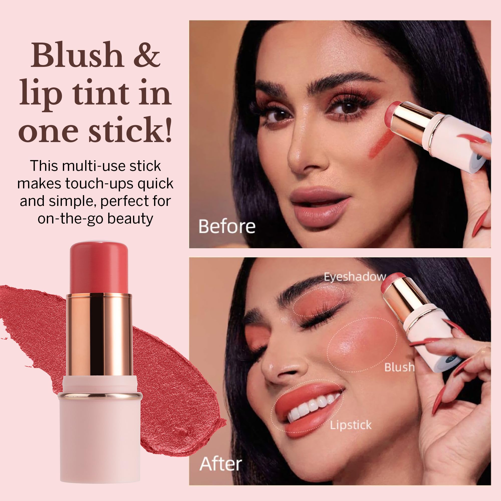 BeautiHome Blush Stick for Cheeks & Lips Multistick Cream Blush- Easy to Apply & Blend- Infused with Nourishing Ingredients for your Skin Compact Travel Size Makeup (Misty Rose, Small) - TrustMedUSA