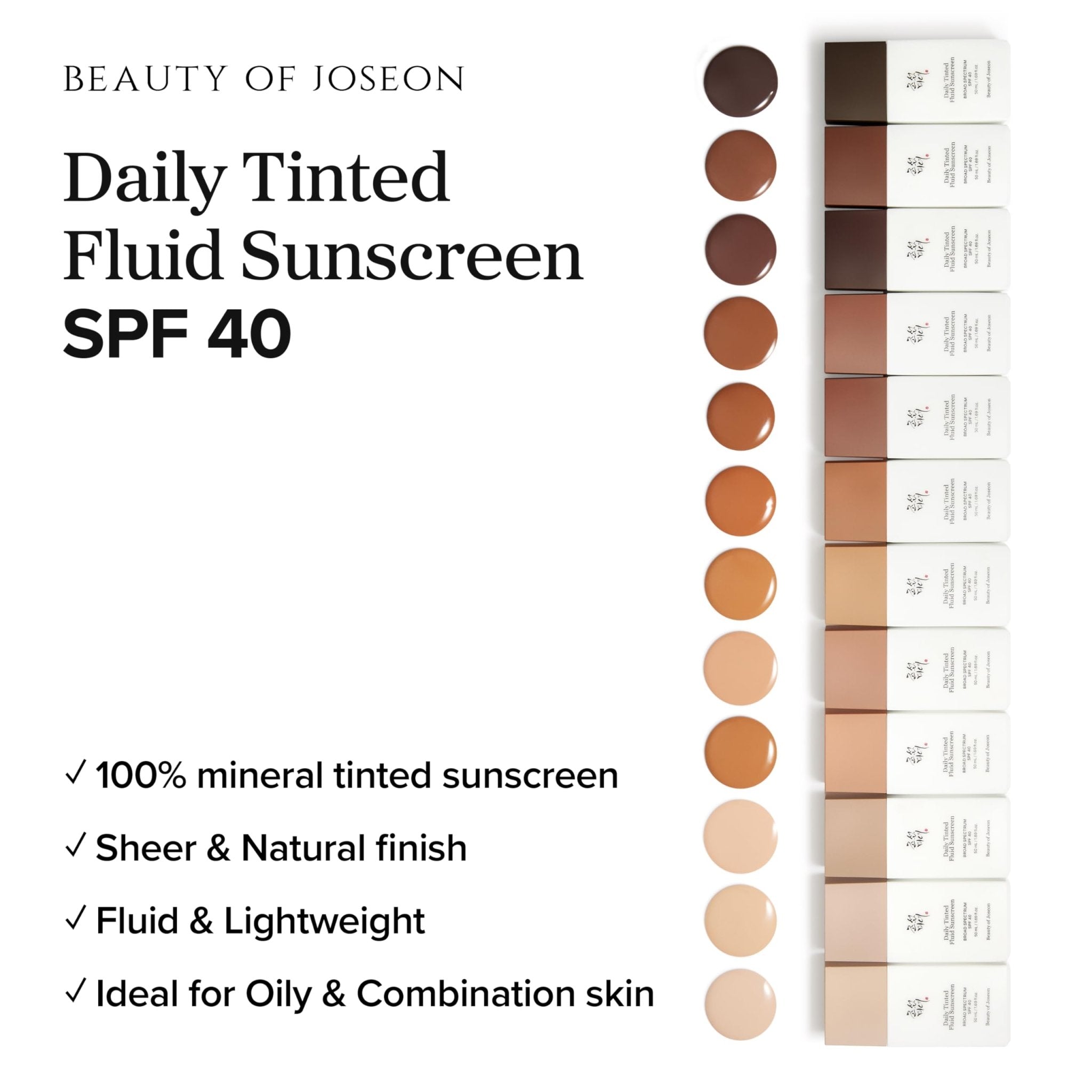 Beauty of Joseon Daily Tinted Fluid Sunscreen 12 Shades for Face Moisturizing Broad Spectrum SPF 40 Korean Skincare 50ml, 1.69 fl.oz LN110 - TrustMedUSA