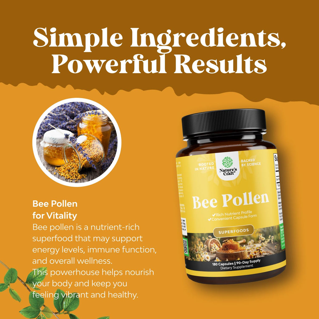 Bee Pollen Pills for Breast Growth 180 Ct - Bee Pollen Supplement 1000mg Serving with Naturally Occurring B Vitamins Minerals & Enzymes - Breast Support Supplement - Vegetarian Non-GMO & Gluten Free - TrustMedUSA