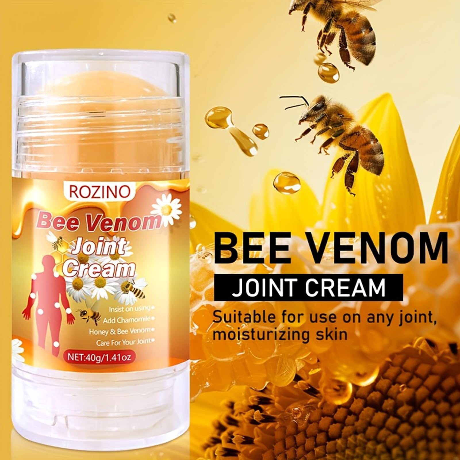 Bee Venom Joint Cream – Advanced Joint Support Cream with Honey & Chamomile, Soothing Formula for Aches & Stiffness in Knees, Hands, Back, Natural Relief Cream for Daily Joint Care (Bee venom) - TrustMedUSA