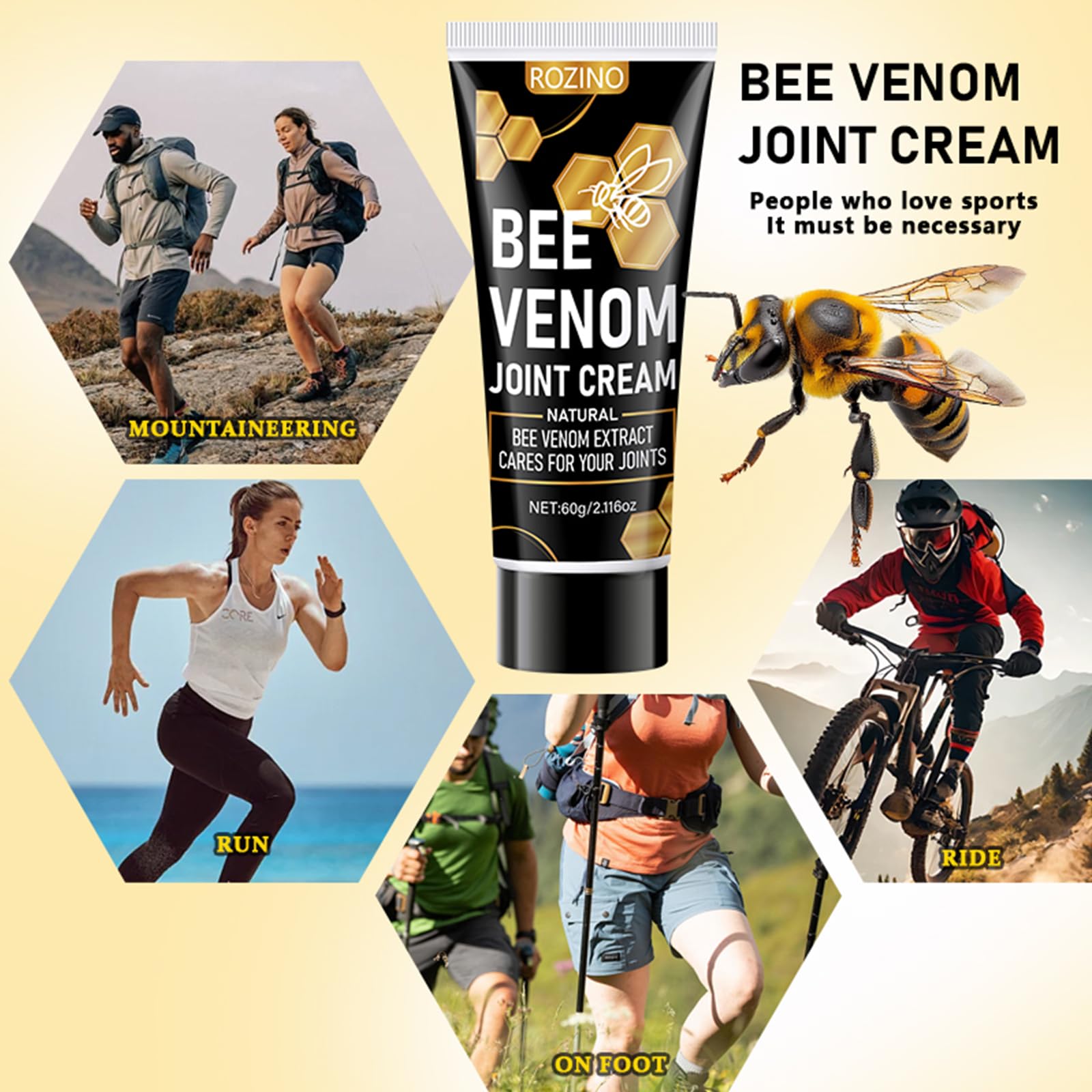 Bee Venom Joint Cream for Knees & Joints - Lightweight Moisturizing Cream for Dry Skin, Fast Absorbing & Non-Greasy Formula - Supports Comfortable Movement (2.116OZ) - TrustMedUSA