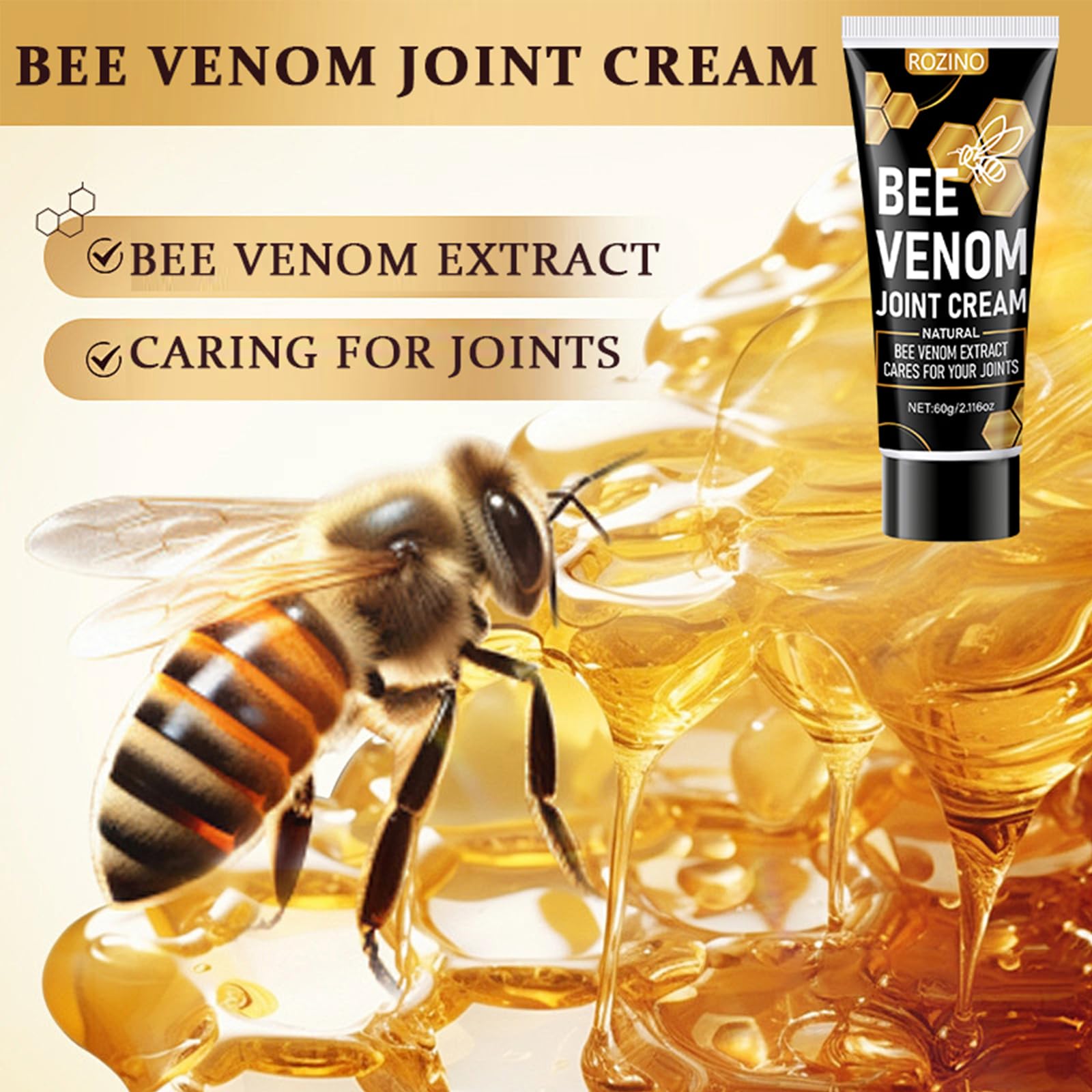 Bee Venom Joint Cream for Knees & Joints - Lightweight Moisturizing Cream for Dry Skin, Fast Absorbing & Non-Greasy Formula - Supports Comfortable Movement (2.116OZ) - TrustMedUSA