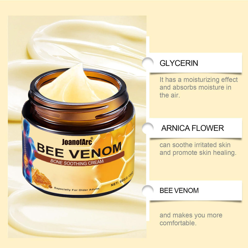 Bee Venom Joint Cream, Natural Bee Venom Skin Cream, Bee Venom Advanced Joint & Bone Cream, Suitable for Everyday Back, Waist, Neck, Hands, Knees, Light Non-Sticky for Men Women Aldult - 2.11 Oz/60g - TrustMedUSA