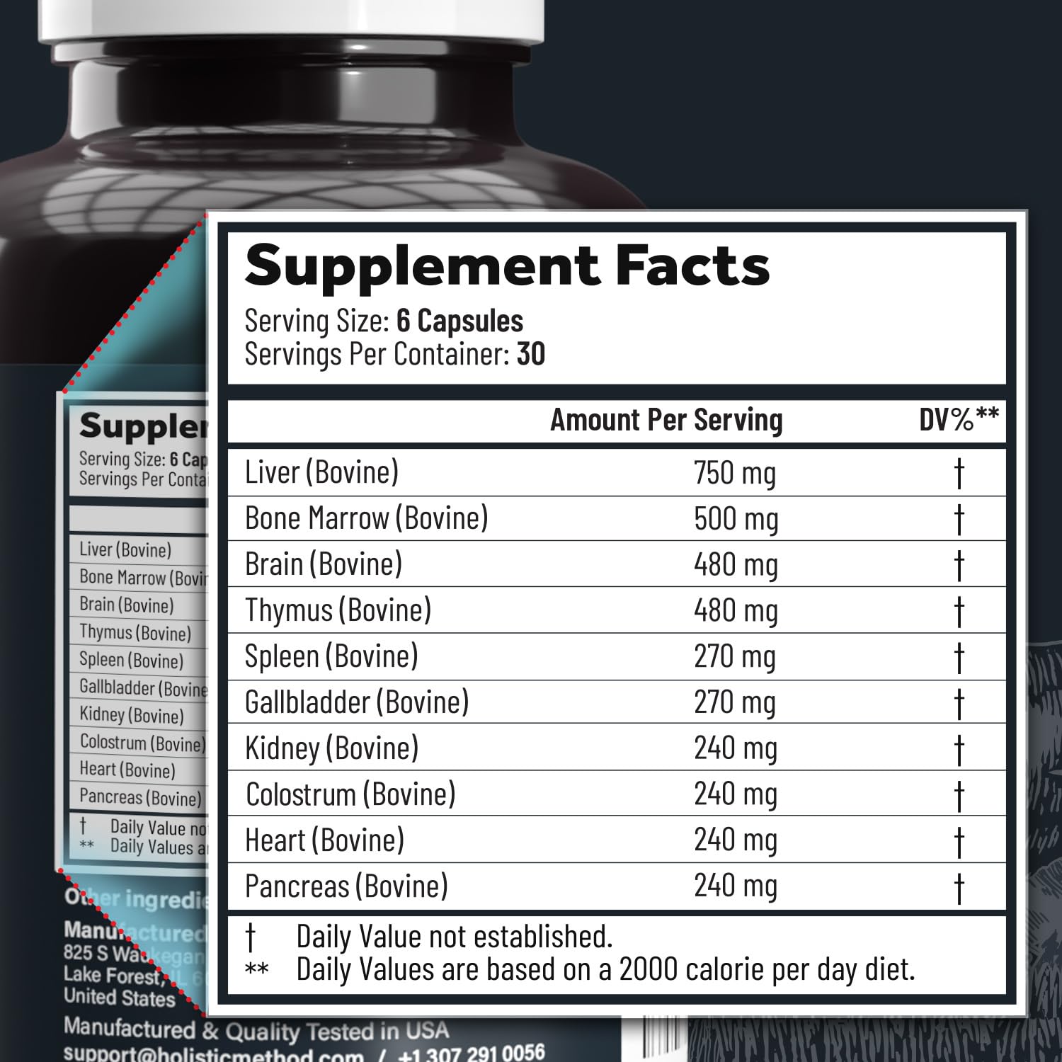 Beef Organ Supplement Complex - 10 Carnivore Grass Fed Proprietary Blend of Liver, Marrow, Brain, Thymus, Spleen, Kidney, Colostrum, Heart, Pancreas, Gallbladder - 180 Caps - TrustMedUSA