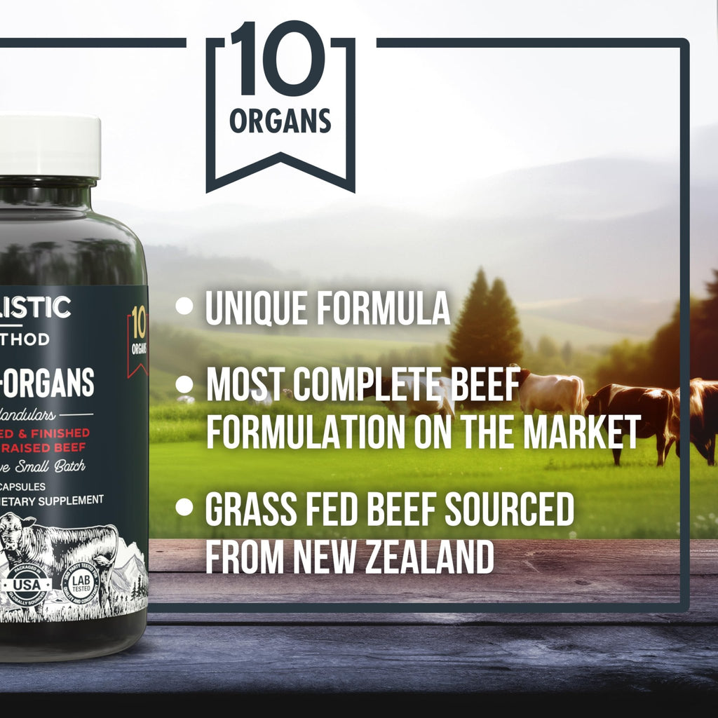 Beef Organ Supplement Complex - 10 Carnivore Grass Fed Proprietary Blend of Liver, Marrow, Brain, Thymus, Spleen, Kidney, Colostrum, Heart, Pancreas, Gallbladder - 180 Caps - TrustMedUSA