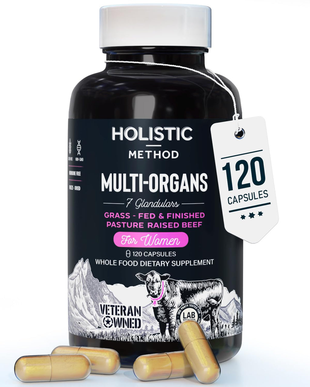Beef Organ Supplement Grass Fed Complex for Women - 7 Carnivore Meat Proprietary Blend of Beef Liver, Marrow, Brain, Thymus, Spleen, Kidney, Colostrum, Heart, Pancreas, Gallbladder -120 Caps - TrustMedUSA