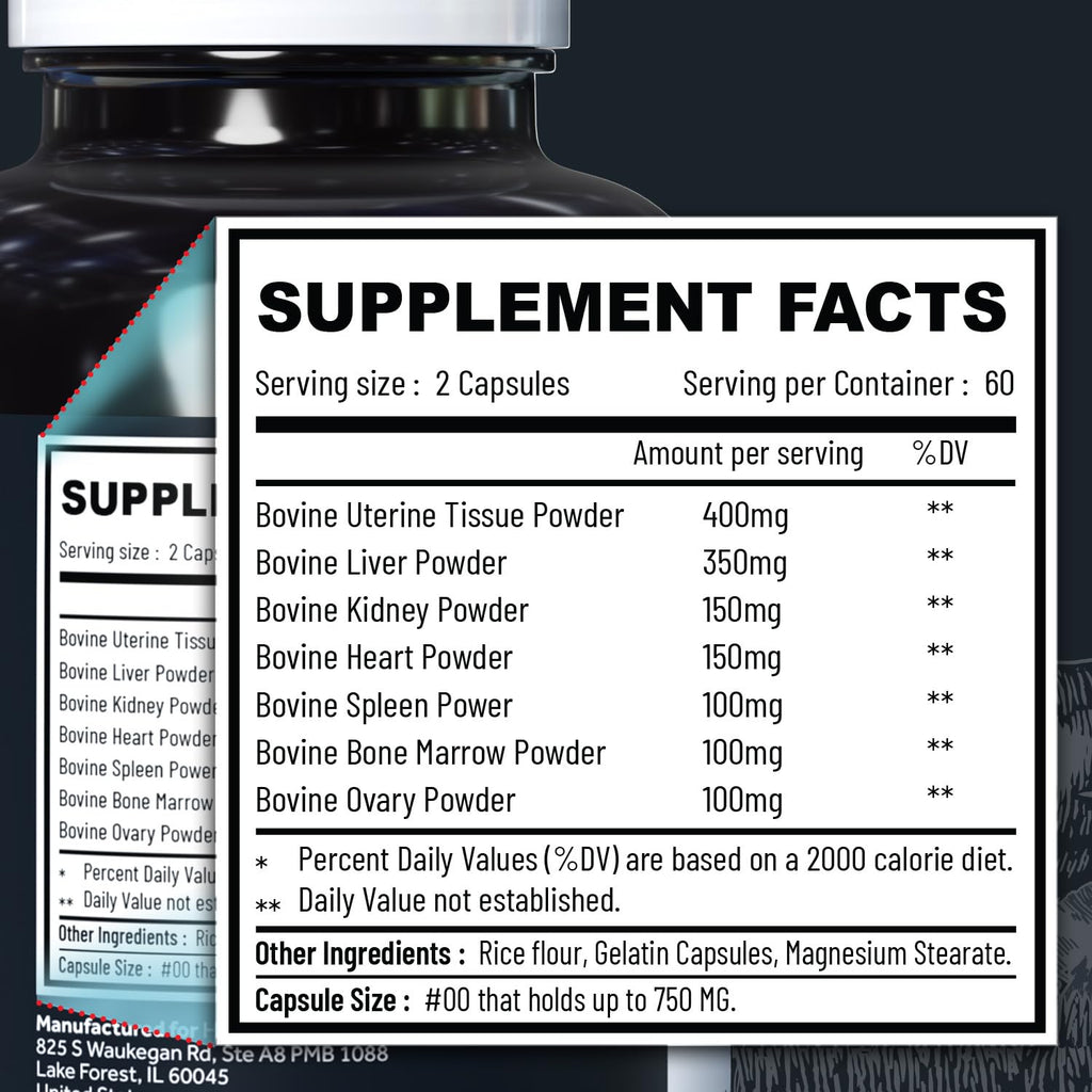 Beef Organ Supplement Grass Fed Complex for Women - 7 Carnivore Meat Proprietary Blend of Beef Liver, Marrow, Brain, Thymus, Spleen, Kidney, Colostrum, Heart, Pancreas, Gallbladder -120 Caps - TrustMedUSA