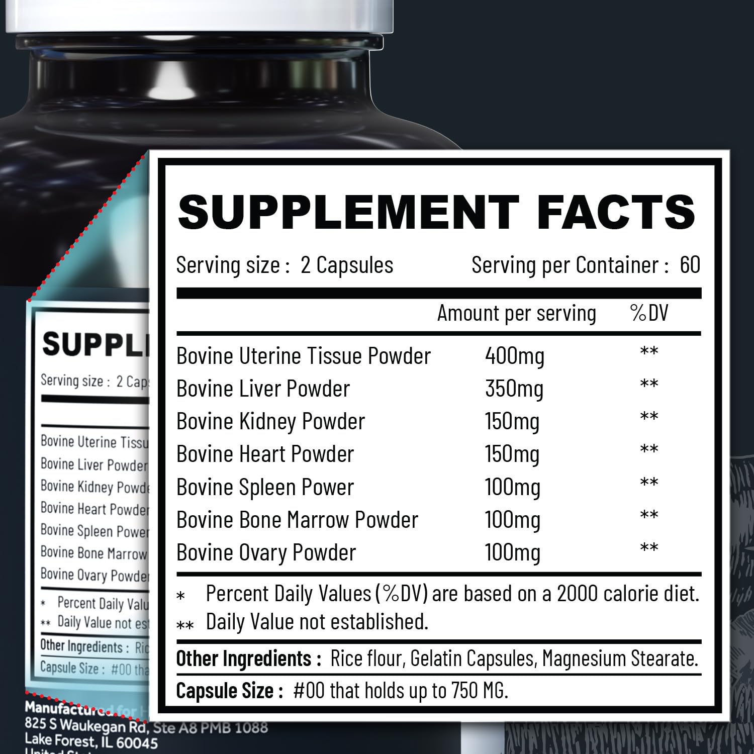 Beef Organ Supplement Grass Fed Complex for Women - 7 Carnivore Meat Proprietary Blend of Beef Liver, Marrow, Brain, Thymus, Spleen, Kidney, Colostrum, Heart, Pancreas, Gallbladder -120 Caps - TrustMedUSA