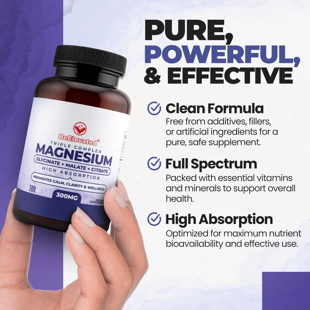 BeElevated High Absorption Triple Magnesium Complex for Sleep, Relaxation & Muscle Support – 300mg of Magnesium Glycinate, Citrate & Malate - TrustMedUSA