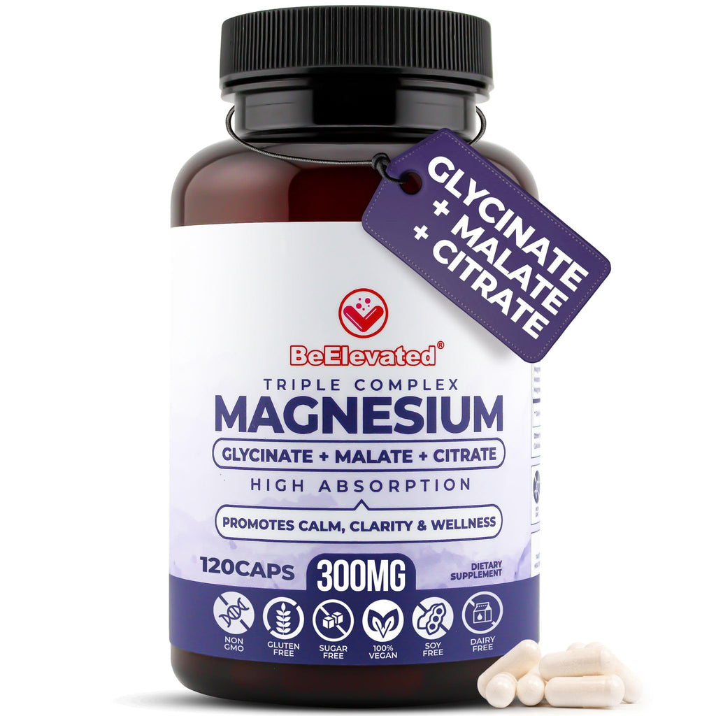 BeElevated High Absorption Triple Magnesium Complex for Sleep, Relaxation & Muscle Support – 300mg of Magnesium Glycinate, Citrate & Malate - TrustMedUSA