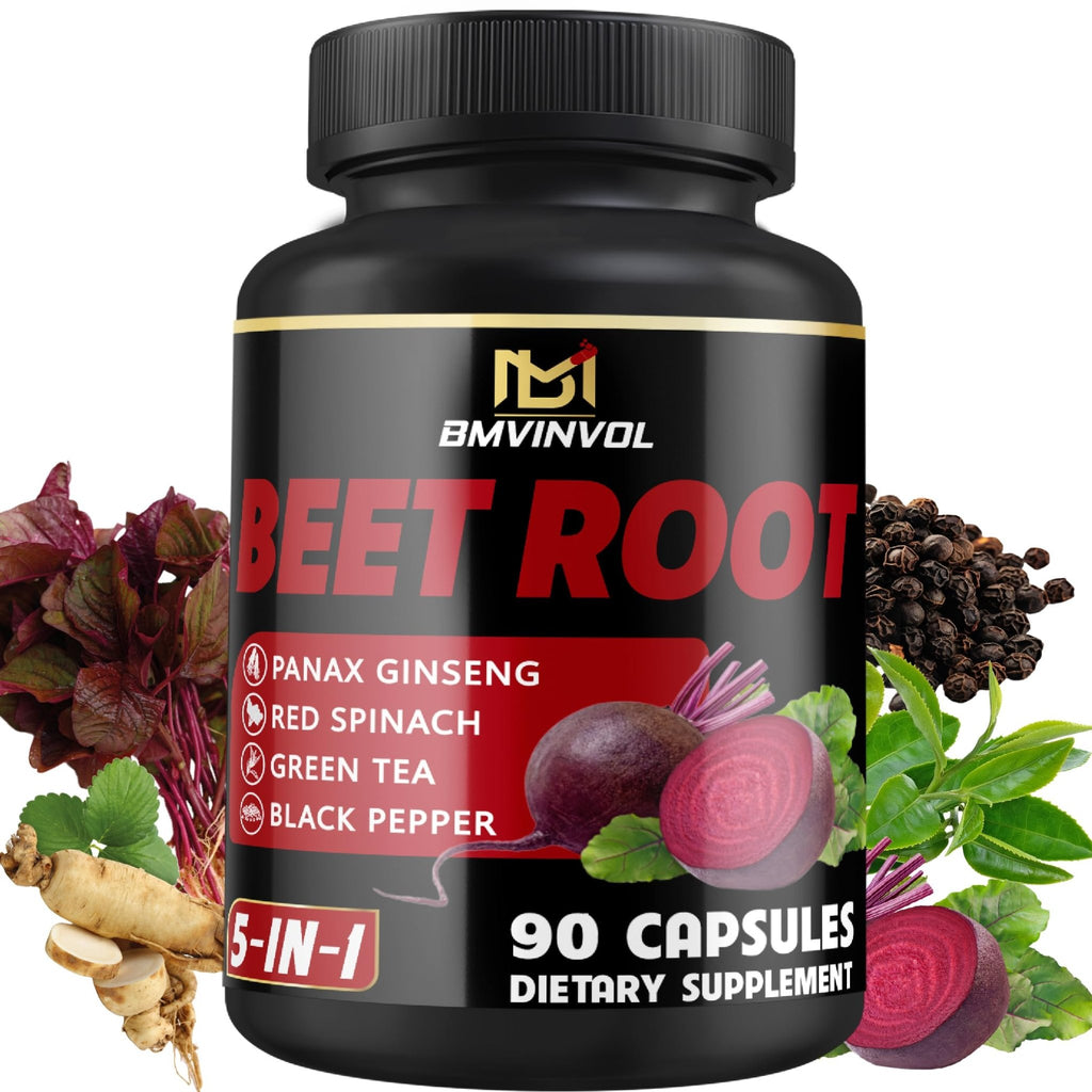 Beet Root Capsules - Green Tea, Red Spinach, Ginseng, Black Pepper - 90 Count - Supports Digestive, Immune System, Energy Levels - 3 Month Supply - TrustMedUSA