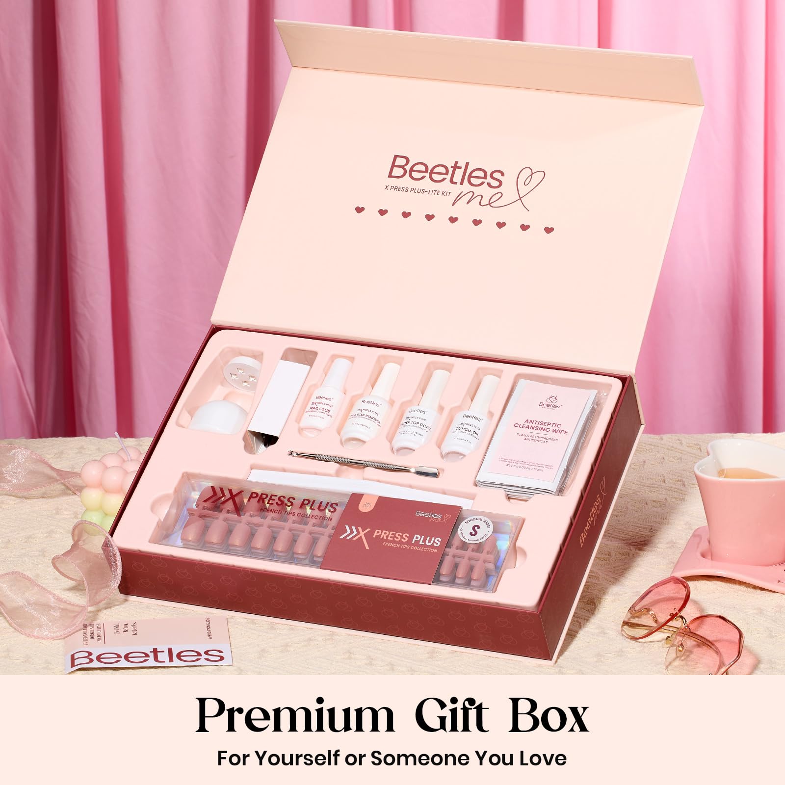 Beetles Cat Eye Nails Kit - Enchanted Aurora | 7 Colors Cat Eye Press On Nails Medium Almond | 224Pcs 16 Sizes All-in-One Kit With Nail Glue,Remover,Builder Top Coat,Nail Lamp Gift - TrustMedUSA