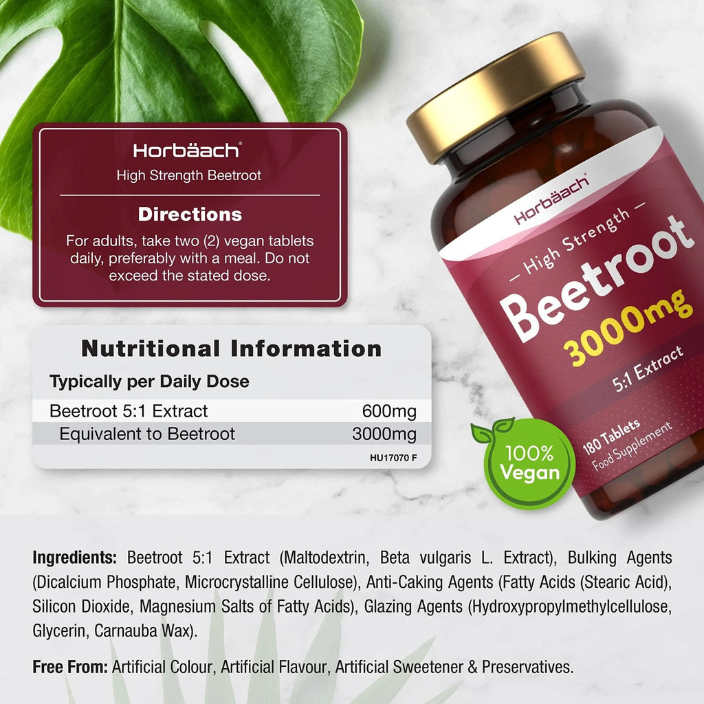 Beetroot Tablets 3000mg | 180 Count | High Strength 5:1 Extract Supplement | Nitric Oxide - TrustMedUSA