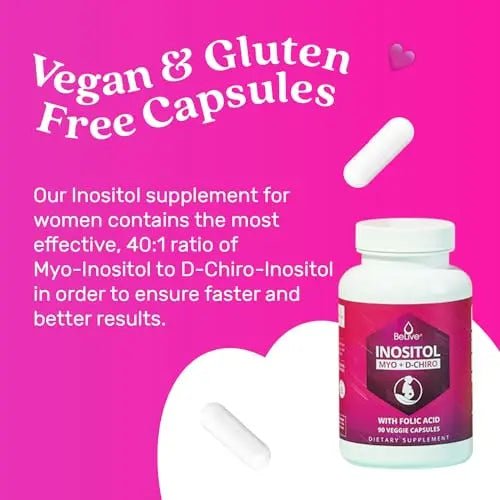 BeLive Myo-Inositol & D-Chiro Inositol Capsules - 90Ct I Inositol Supplement with Folic - TrustMedUSA