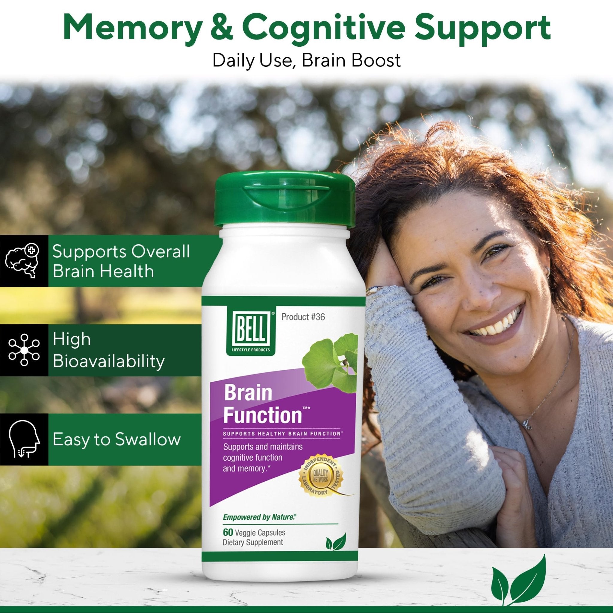Bell Brain Function Lifestyle, Supports Cognitive Health with Ginkgo, Vitamin B12, Folate - 60 Vegetarian Capsules - TrustMedUSA