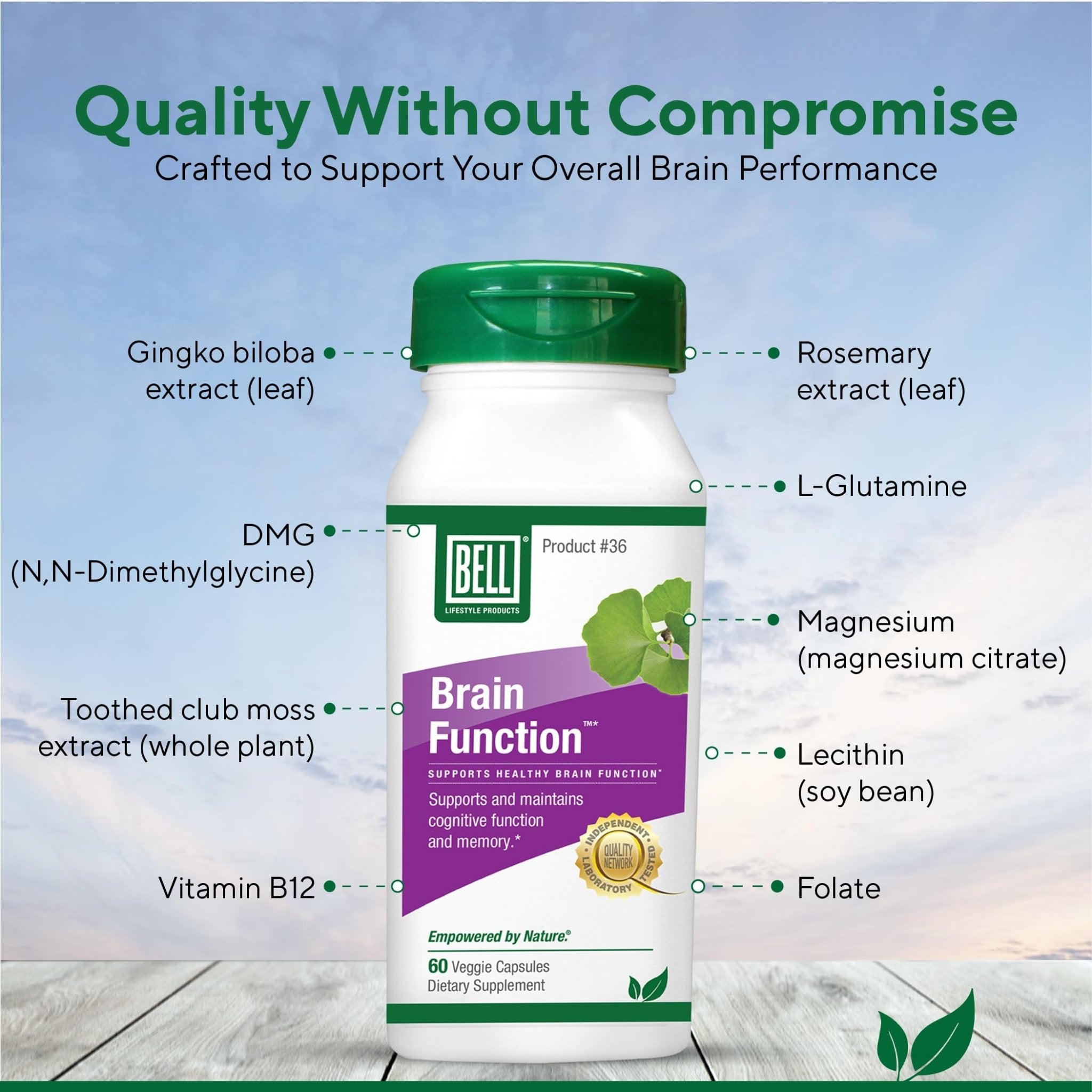 Bell Brain Function Lifestyle, Supports Cognitive Health with Ginkgo, Vitamin B12, Folate - 60 Vegetarian Capsules - TrustMedUSA