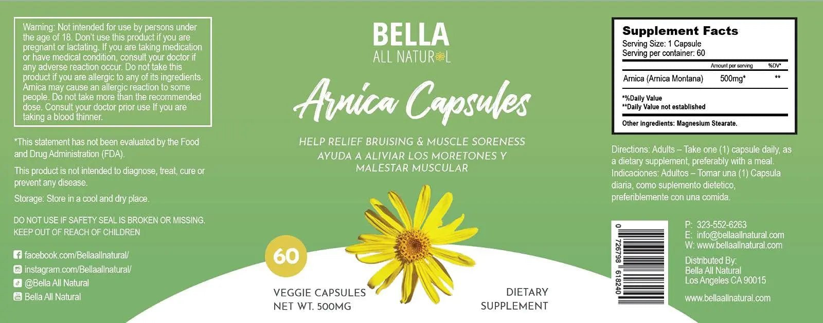 Bella All Natural Arnica Capsules 500 mg, 60 Count - TrustMedUSA
