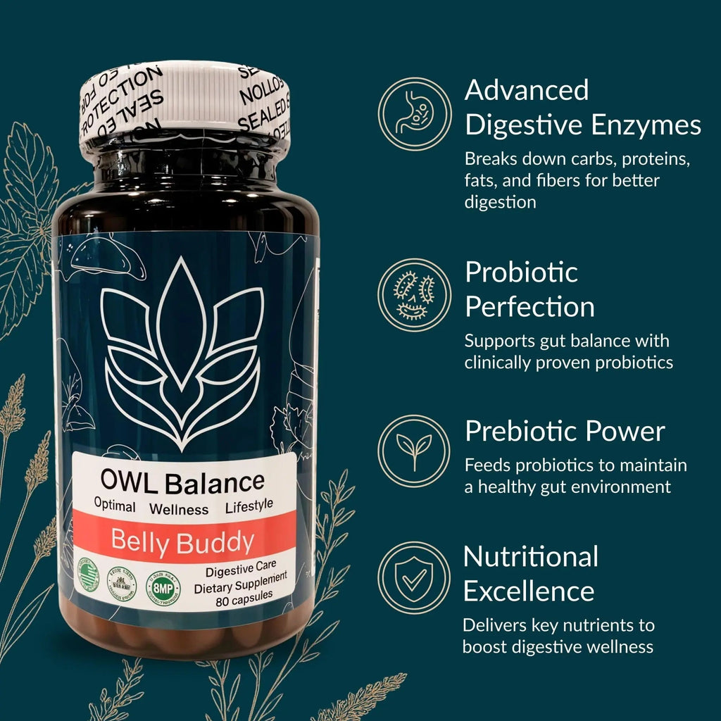 Belly Buddy Advanced Gut Health Support containing a helthy Blend of Probiotics, Prebiotics, and Digestive Enzymes - TrustMedUSA