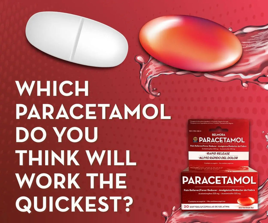 Belmora Paracetamol Acetaminophen 325mg 20 Softgels for Pain Relief, Liquid Filled Capsules for Rapid Release, Fever Reducer for Adults Extra Strength - TrustMedUSA