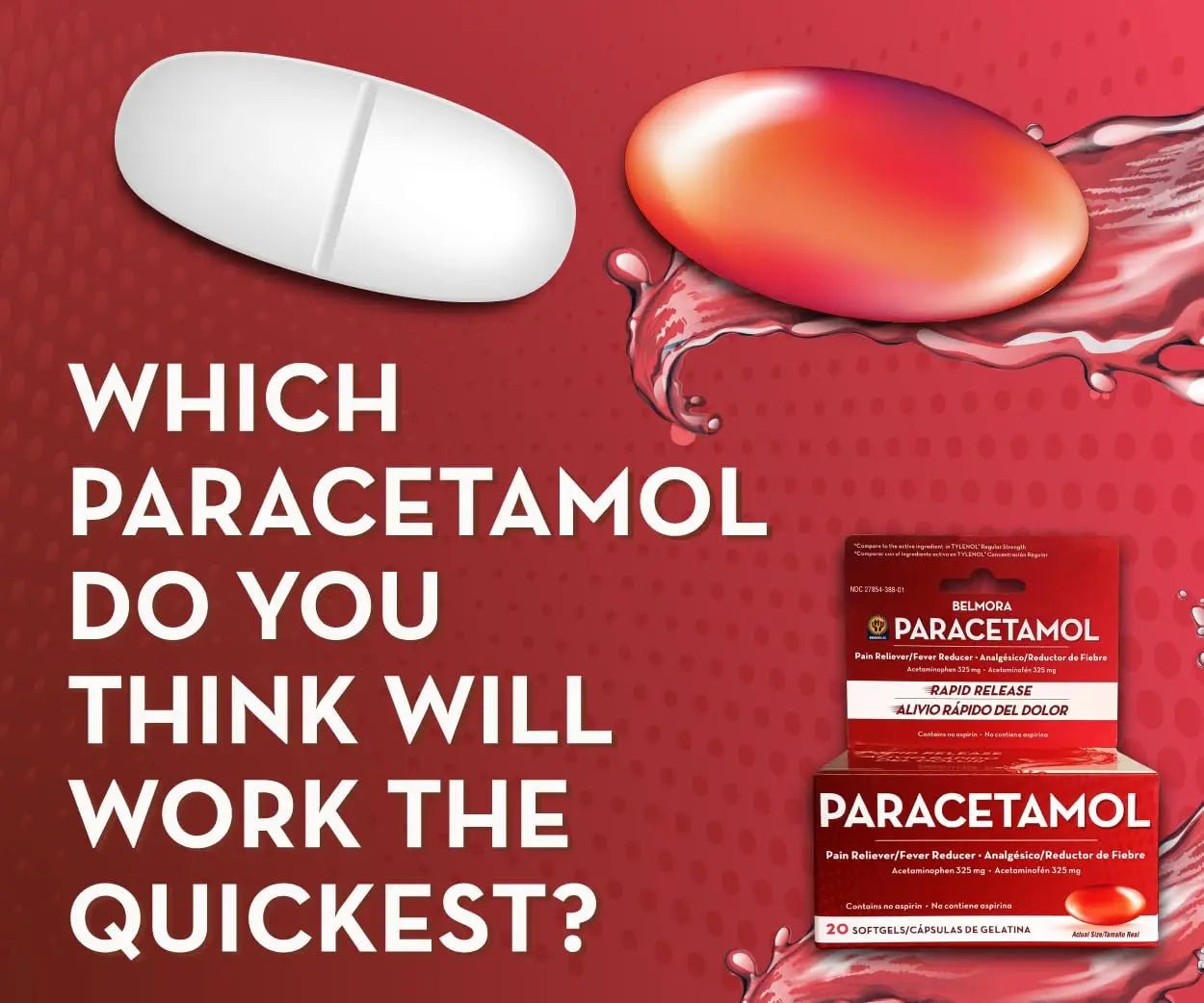 Belmora Paracetamol Acetaminophen 325mg 20 Softgels for Pain Relief, Liquid Filled Capsules for Rapid Release, Fever Reducer for Adults Extra Strength - TrustMedUSA
