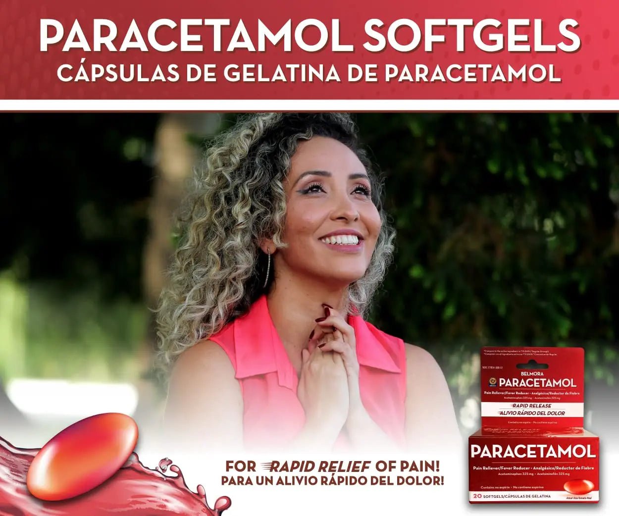 Belmora Paracetamol Acetaminophen 325mg 20 Softgels for Pain Relief, Liquid Filled Capsules for Rapid Release, Fever Reducer for Adults Extra Strength - TrustMedUSA