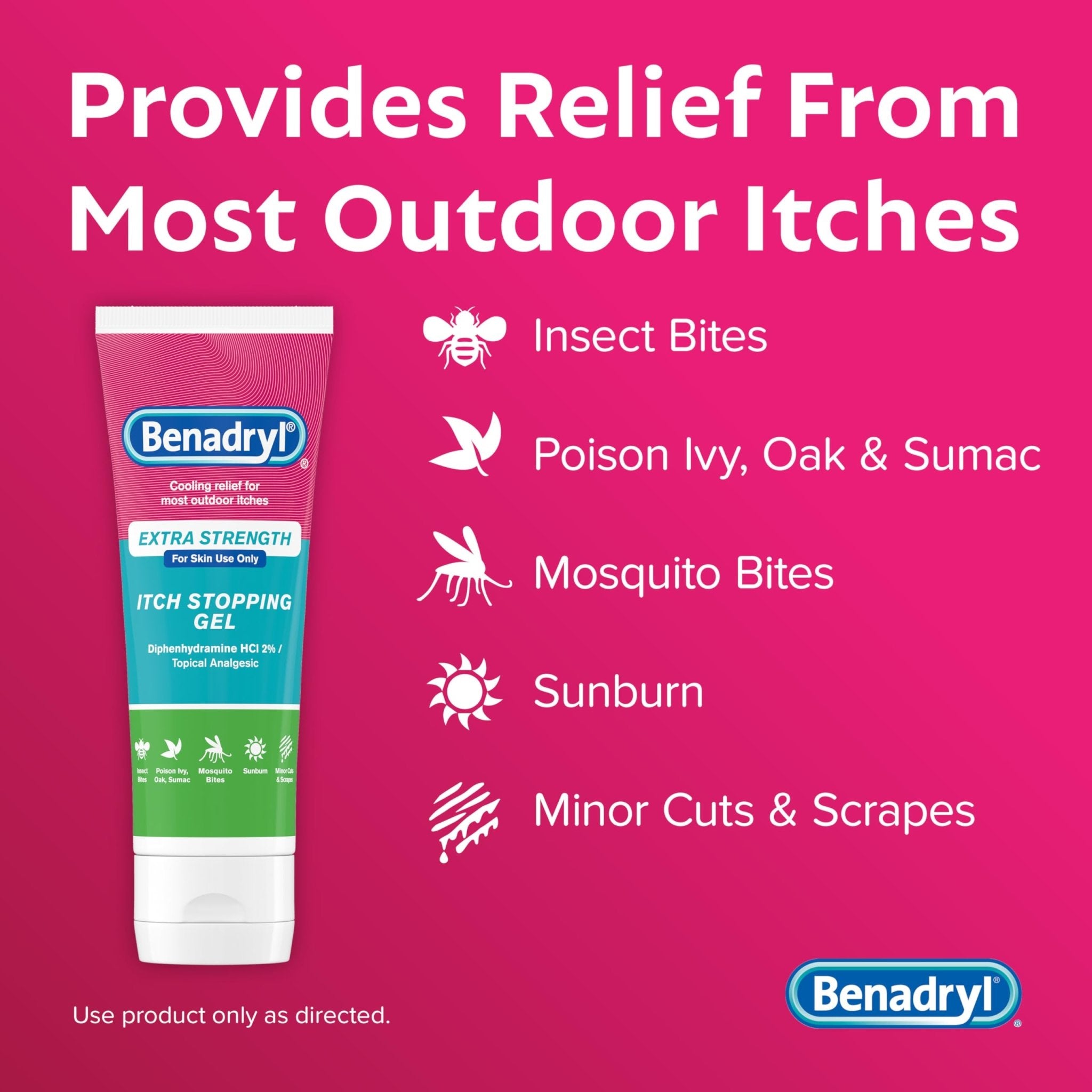 Benadryl Extra Strength Anti Itch Relief Gel, 2% Diphenhydramine HCl, Relief from Insect Bites, Sunburn & More, Great for Camping Essentials, 3.5 fl oz - Maple Wellness Supplements
