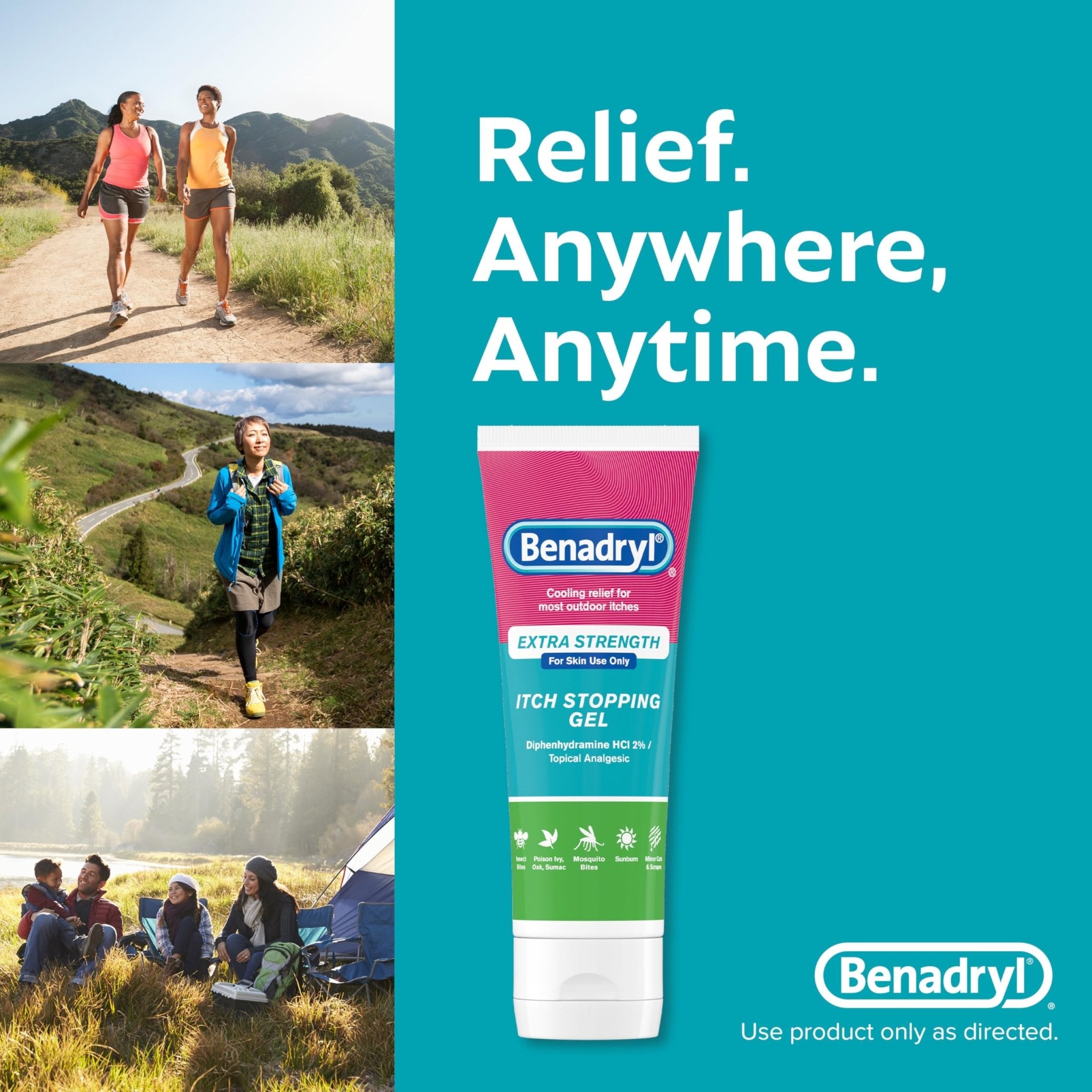 Benadryl Extra Strength Anti Itch Relief Gel, 2% Diphenhydramine HCl, Relief from Insect Bites, Sunburn & More, Great for Camping Essentials, 3.5 fl oz - Maple Wellness Supplements