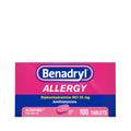 Benadryl Ultratabs Allergy Medicine, 25 mg Diphenhydramine HCl Antihistamine Tablets For Cold & Allergy Relief of Symptoms Like Sneezing, Runny Nose, Itchy Eyes & Throat, Hay Fever, 100 Count Tablets - Maple Wellness Supplements