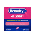 Benadryl Ultratabs Allergy Relief Medicine, 25 mg Diphenhydramine HCl Antihistamine Tablets For Relief of Cold & Allergy Symptoms Like Sneezing, Runny Nose, & Itchy Eyes & Throat, 24 ct - Maple Wellness Supplements