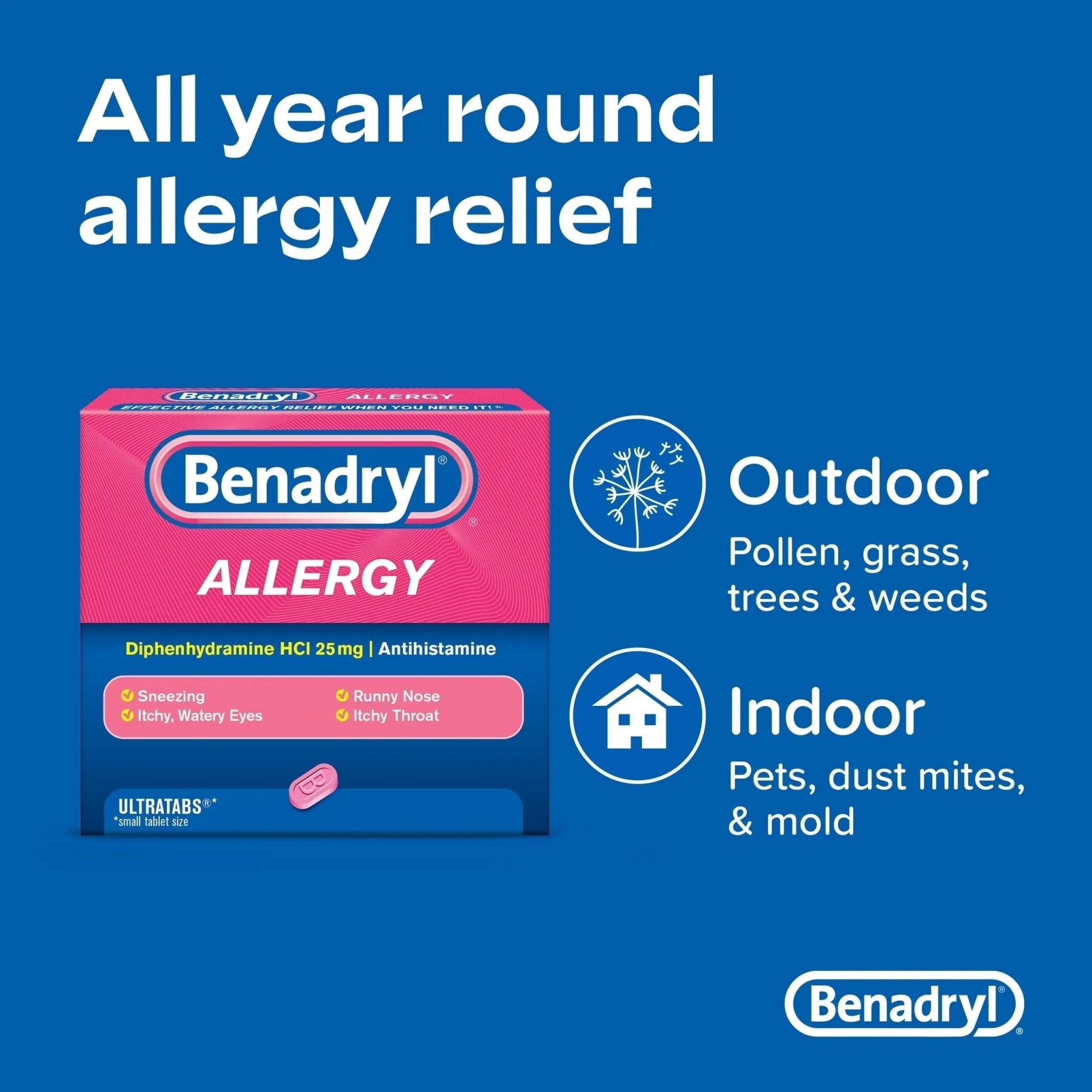 Benadryl Ultratabs Antihistamine Allergy Relief Tablets with 25 mg Diphenhydramine HCl, 100 ct and Tylenol Extra Strength Pain Reliever Rapid Release Gels with 500 mg Acetaminophen, 100 ct - TrustMedUSA