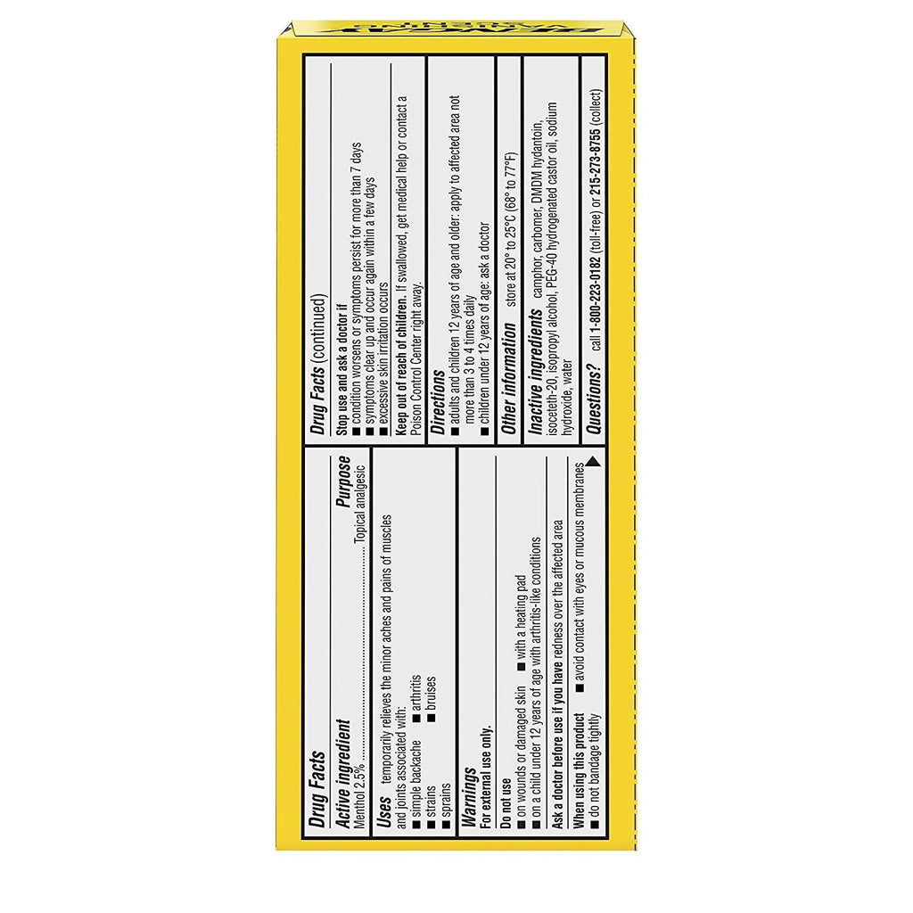 Bengay Menthol 2.5% Topical Analgesic Gel Vanishing Scent 2oz - TrustMedUSA