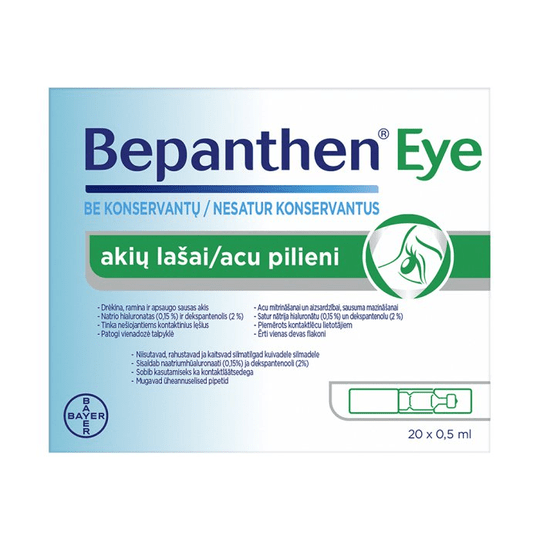 Bepanthen Moisturizing Eye Drops 0,5ml x 20pcs/Tired,Red, Irritated and Dry Eyes - TrustMedUSA