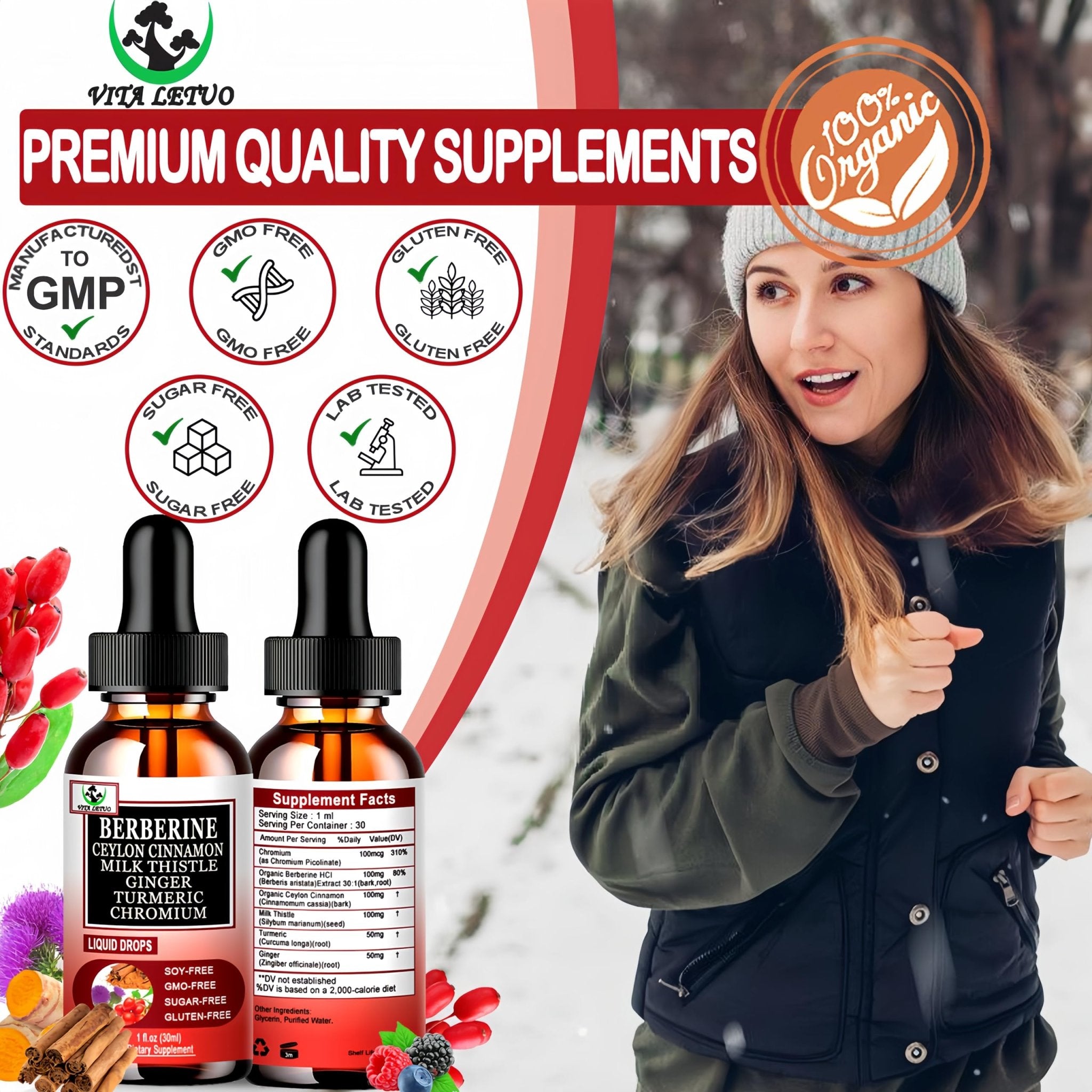 Berberine Drops, High Absorption 6-in-1 Liquid Berberine Supplement with Ceylon Cinnamon Milk Thistle Turmeric, Premium Berberine HCl for Immune Function Metabolic & Digestive Support, 30 Servings - TrustMedUSA