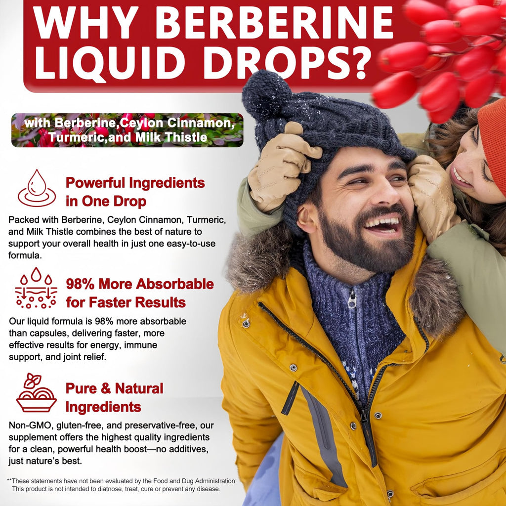 Berberine Drops, High Absorption 6-in-1 Liquid Berberine Supplement with Ceylon Cinnamon Milk Thistle Turmeric, Premium Berberine HCl for Immune Function Metabolic & Digestive Support, 30 Servings - TrustMedUSA
