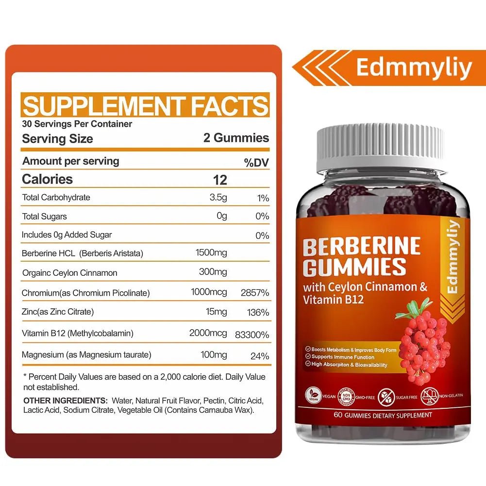 Berberine Gummies 1600mg with Ceylon Cinnamon Sugar Free High Potency Berberine - TrustMedUSA