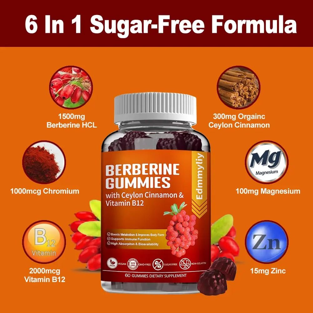 Berberine Gummies 1600mg with Ceylon Cinnamon Sugar Free High Potency Berberine - TrustMedUSA