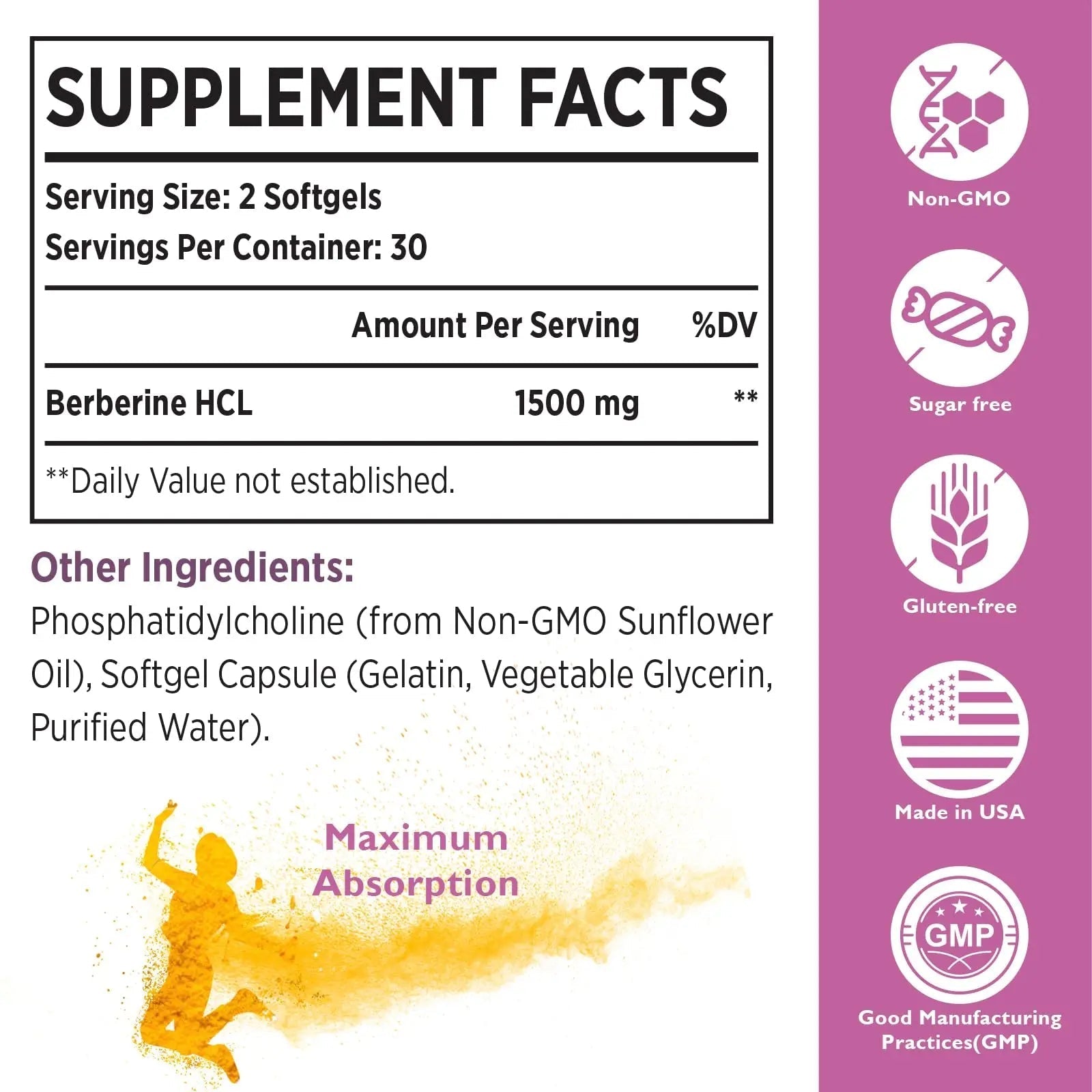 Berberine HCL Supplement 1500mg - High Bioavailability Liposomal Berberine Capsules - TrustMedUSA