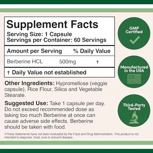 Berberine Supplement 500mg, 60 Capsules (Third Party Tested, Manufactured in The USA - TrustMedUSA