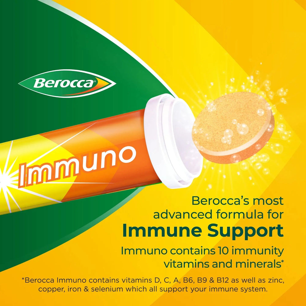 Berocca Immuno Effervescent Tablets, 11 Vitamins and Minerals, Including Vitamins D, C - TrustMedUSA