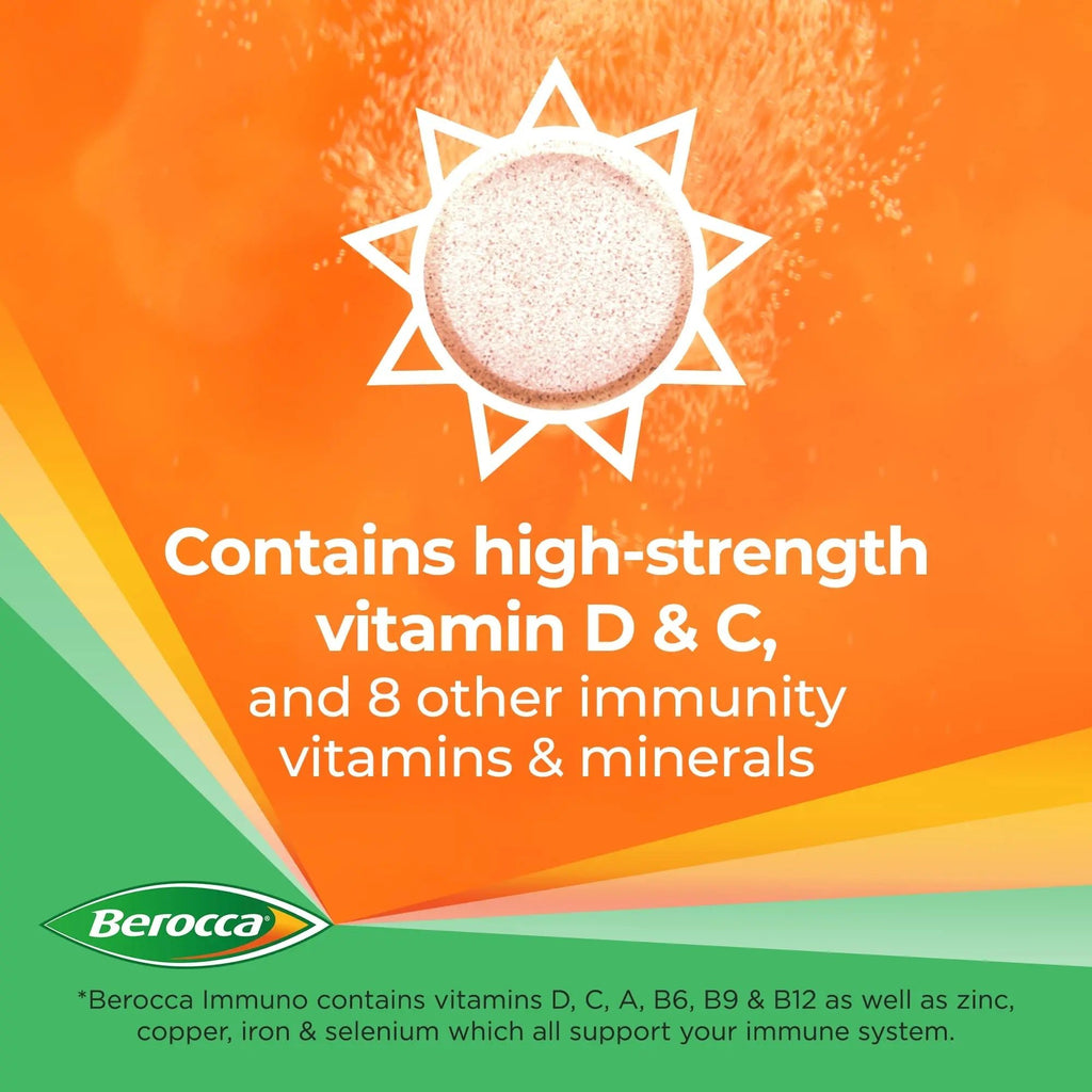 Berocca Immuno Effervescent Tablets, 11 Vitamins and Minerals, Including Vitamins D, C - TrustMedUSA
