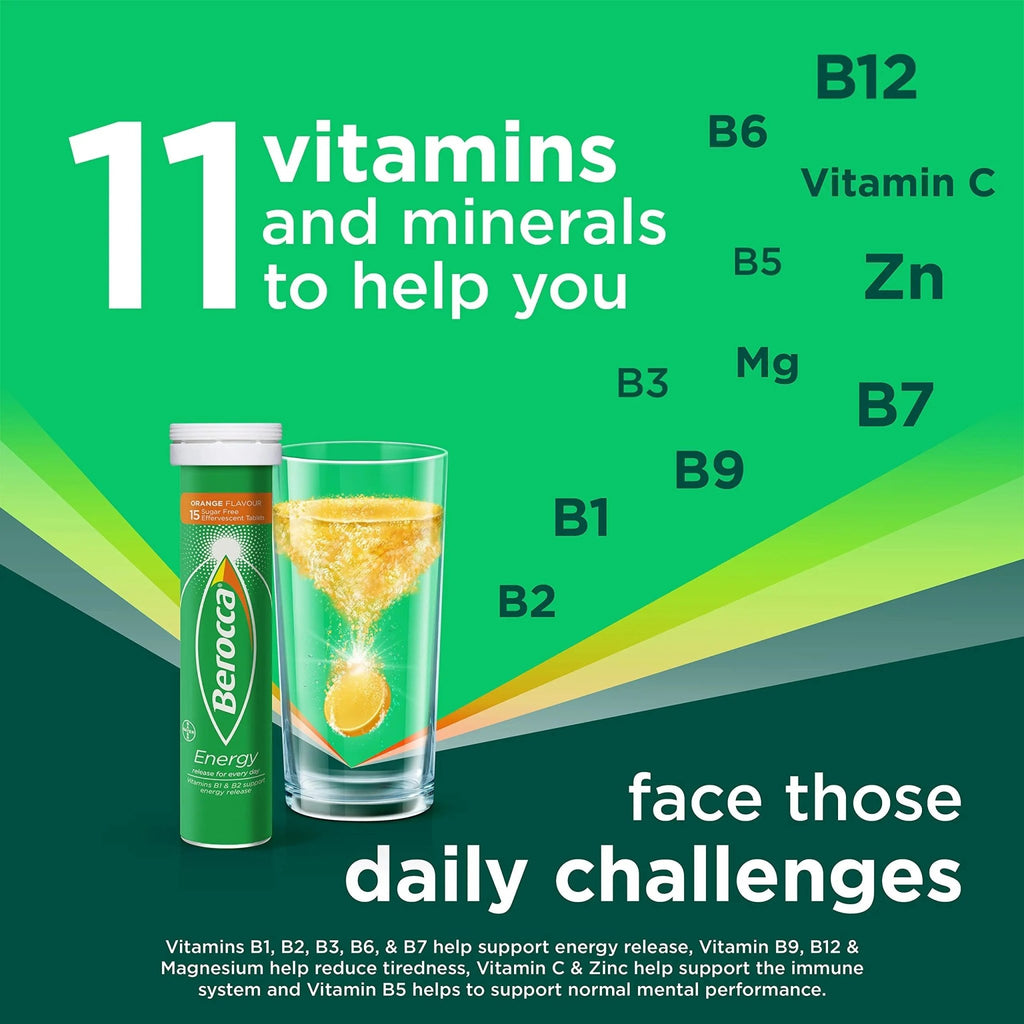 Berocca Vitamin C Effervescent Tablets, with Magnesium, Vitamin B12 and Vitamin B - TrustMedUSA